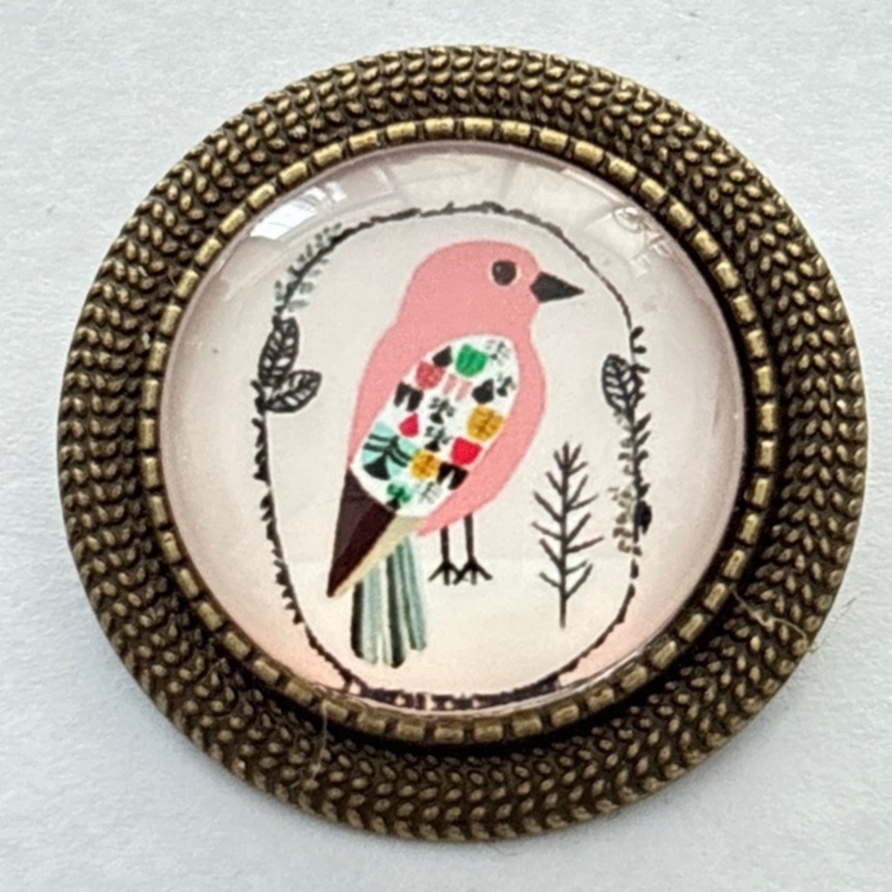Retro Bird Print Handmade Brooch, NWT